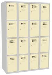 Malow George hegesztett öltözőszekrény, 16 rekesz, hengerzár, szürke/bézs