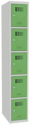 Malow Hugo hegesztett öltözőszekrény, 5 rekesz, hengerzár, szürke/zöld