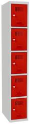 Malow Hugo hegesztett öltözőszekrény, 5 rekesz, hengerzár, szürke/piros