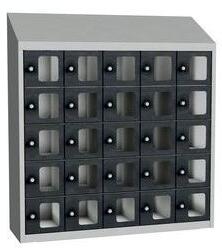 Malow Olaf hegesztett szekrény személyes tárgyakra áttetsző ajtóval, 25 box, hengerzár, szürke/antracit