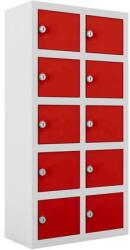 Malow Ben hegesztett szekrények személyes tárgyak számára, 10 rekesz, hengerzár, szürke/piros