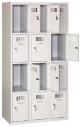 Malow Eric hegesztett, könnyített öltözőszekrény, 12 rekeszes, hengerzár, szürke/szürke