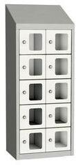 Malow Olaf hegesztett szekrény személyes tárgyakra áttetsző ajtóval, 10 box, hengerzár, szürke/fehér