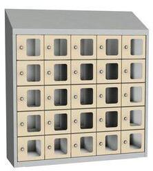 Malow Olaf hegesztett szekrény személyes tárgyakra áttetsző ajtóval, 25 box, hengerzár, szürke/elefántcsont