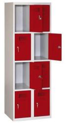 Malow Eric hegesztett, könnyített öltözőszekrény, 8 rekeszes, hengerzár, szürke/sötétpiros