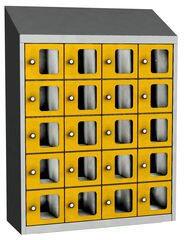 Malow Olaf hegesztett szekrény személyes tárgyakra áttetsző ajtóval, 20 box, hengerzár, szürke/sárga