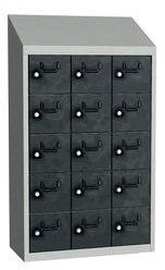 Malow Olaf hegesztett szekrény személyes tárgyakra, 15 box, hengerzár, szürke/antracit