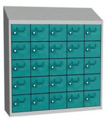 Malow Olaf hegesztett szekrény személyes tárgyakra, 25 box, hengerzár, szürke/türkiz