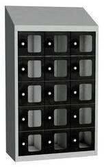 Malow Olaf hegesztett szekrény személyes tárgyakra áttetsző ajtóval, 15 box, hengerzár, szürke/fekete