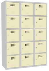 Malow Adam hegesztett öltözőszekrény, 15 rekesz, hengerzár, szürke/bézs