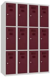 Malow Will hegesztett öltözőszekrény, 12 rekesz, hengerzár, szürke/bordó