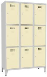 Malow Jensen hegesztett öltözőszekrény, 9 rekesz, hengerzár, szürke/bézs