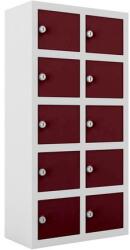 Malow Ben hegesztett szekrények személyes tárgyak számára, 10 rekesz, hengerzár, szürke/sötétpiros