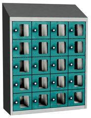 Malow Olaf hegesztett szekrény személyes tárgyakra áttetsző ajtóval, 20 box, hengerzár, szürke/türkiz