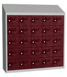 Malow Olaf hegesztett szekrény személyes tárgyakra, 25 box, hengerzár, szürke/sötétpiros