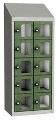 Malow Olaf hegesztett szekrény személyes tárgyakra áttetsző ajtóval, 10 box, hengerzár, szürke/zöld