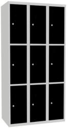 Malow Jeff hegesztett öltözőszekrény, 9 rekesz, hengerzár, szürke/fekete