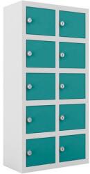Malow Ben hegesztett szekrények személyes tárgyak számára, 10 rekesz, hengerzár, szürke/türkiz