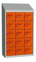 Malow Olaf hegesztett szekrény személyes tárgyakra, 15 box, hengerzár, szürke/narancssárga