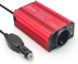 Techstar Invertor auto 300W 12V-220V cu USB-C PD 65W si USB QC3.0, convertor tensiune pentru laptop, telefon, tableta, camera, aparate mici, camping si calatorii (SKU3531)