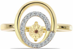  Arannyal Bevont Ezüst Gyűrű Kognak Gyémánttal és Fehér Topázzal, Y61676/52