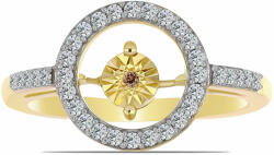  Arannyal Bevont Ezüst Gyűrű Kognak Gyémánttal és Fehér Topázzal, Y61683/57