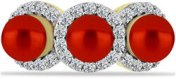  Arannyal Bevont Ezüst Gyűrű Vörös Édesvízi Gyönggyel és Fehér Topázzal, Y58415/59