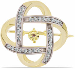  Arannyal Bevont Ezüst Bross Kognak Gyémánttal és Fehér Topázzal, Y61721