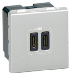 Legrand Priza USB tip C dubla 2M 15W Legrand Mosaic aluminiu 079390 (079390)