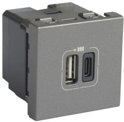 Legrand Priza USB tip A+C 2M 15W Legrand Mosaic aluminiu 079392 (079392)