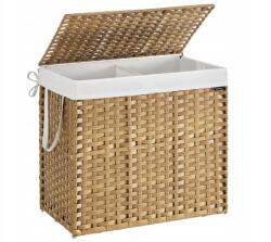 Songmics Kézzel Szőtt Szennyestartó Kosár 2 Rekeszes, Fedéllel, Fogantyúkkal (LCB216Y01)