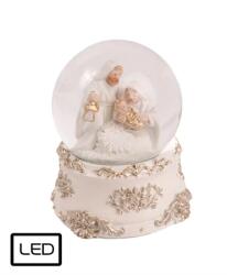  Hógömb havazó, Szent család, LED-es 7, 5x9, 5cm fehér-arany