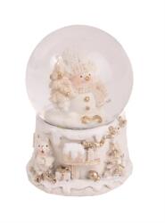  Hógömb havazó, hóember figurával 4, 5x6, 5cm fehér-arany