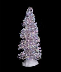  Karácsonyi fenyőfa, műanyag, csavart, rózsaszín bogyókkal 10cm, műanyag talpon