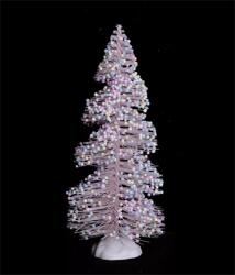  Karácsonyi fenyőfa, műanyag, csavart, rózsaszín bogyókkal 14, 5cm, műanyag talpon