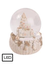  Hógömb kosárban, maci figurával LED-es 11, 5x14cm fehér