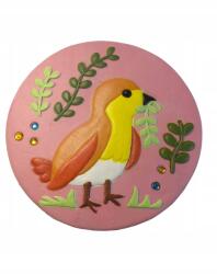  Rózsaszín madár színes dekoratív beton falitábla, átmérő 25cm