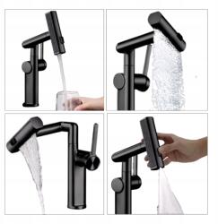  Fekete Mosdó Csaptelep Konyhai Csaptelep Mozgatható, Magasított Kifolyóval (1130001)