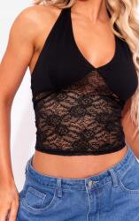 Prettylittlething Fekete Csipkés Rövid Pántos Felső Prettylittlething 32