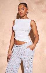 Prettylittlething Fehér Fodros Ujjatlan Pamut Felső Sima Prettylittlething 34