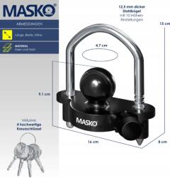  Masko pótkocsi zár 4260635554422 Robustus 4 kulccsal, fekete