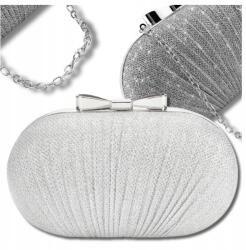 EdiBazzar Ezüst Színű, Csillogó Estélyi Borítéktáska, Alkalmi Táska, Brokát Masnival (Torebka Wizytowa Błyszcząca Kopertówka)