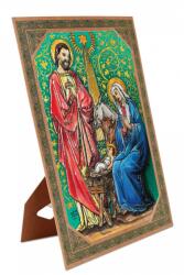  Karácsony dekoráció, ólomüveg stílusú kép keretben, állvány (204_003)