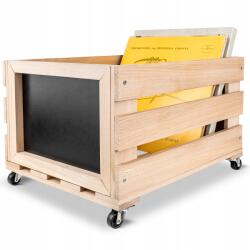 Creative Deco Fából készült láda kerekekkel és táblával, doboz, nagy tárolóláda, bakelitlemezekhez (X001YKOLQH)