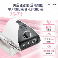 Global Fashion Pila electrica unghii, ZS-711, 65W, 35000 rpm, alba