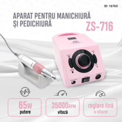 Global Fashion Pila electrica, Freza unghii, ZS-716, 65W, 35000 rpm, Roz