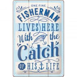 Nostalgic Art Germany Placă Decor metalică 20 x 30 - Fisherman Catch - Pescarul și Captura (2479)