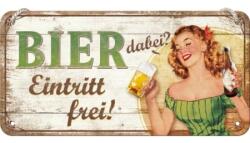 Nostalgic Art Germany Placă metalică cu Șnur 10 x 20 - Bier Dabei Eintritt Frei - Bere Gratuita (2374)