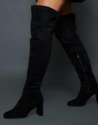  Fekete Öko Velúr Csizma Térdig Érő Sarokkal Prettylittlething 40-ES (CNA8439)