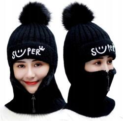 EdiBazzar Női Sapka Sál Szett Meleg Téli Bélelt Beanie Pompon Kétrétegű (Ciepła Czapka Zimowa Beanie Wywijana)